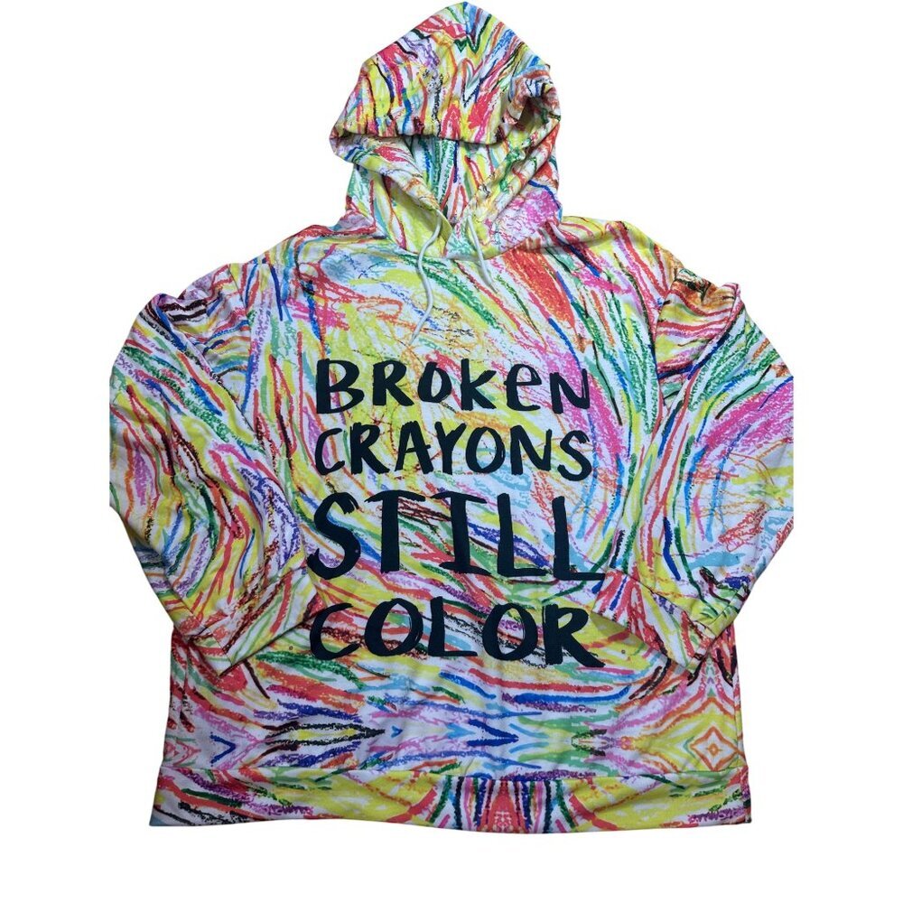 Unisex Broken Crayons Still Color Printed Long Sleeve Hoodie Size M